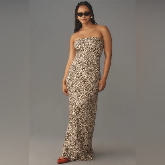 NWT! Anthropologie The Fleur Strapless Satin Maxi Slip Dress - Medium Petite 🐚 - Picture 5 of 10